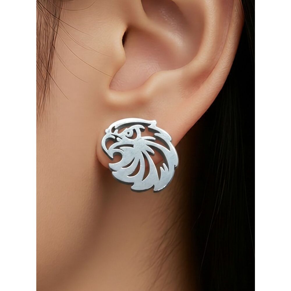Eagles Mascot Earrings Stainless Steel Studs Silver Team Sports Football Mom Fan